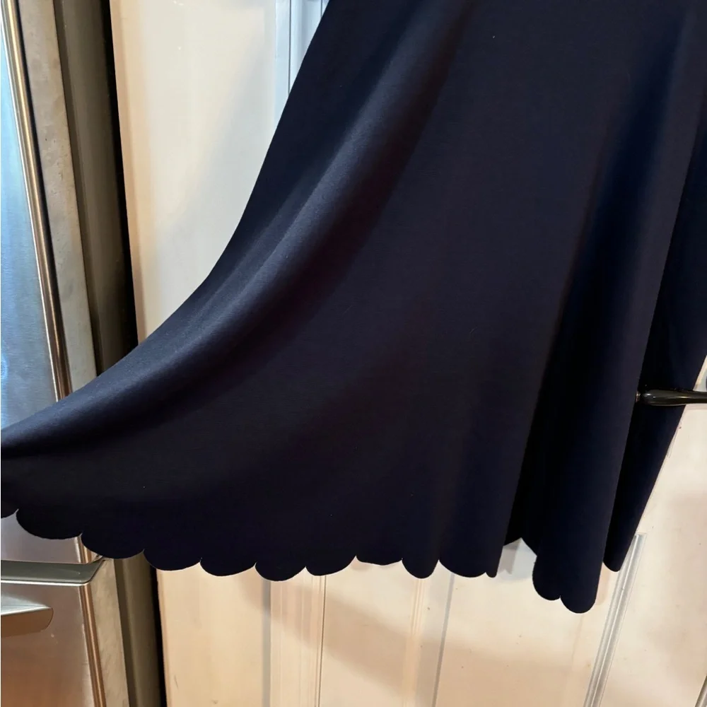 Petite Navy Solid Scalloped Hem Maternity Dress - Picture 2 of 2